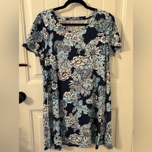 Lilly Pulitzer Navy Blue & White Floral Print Short Sleeve Dress